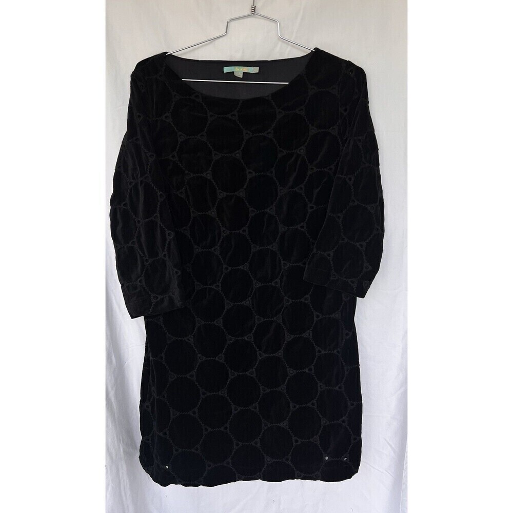 Boden Black Embossed Velvet Circle Shift Mini Dress M US 6R Evening Party Career